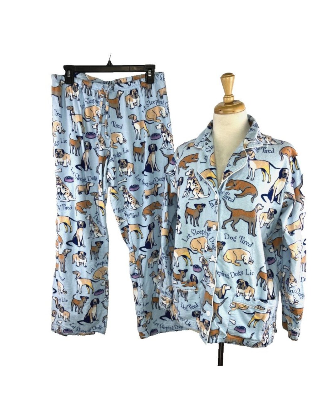 Pajamagram Medium Dog Tired Cotton Flannel Pajamas 2-Pc Blue 100% Cotton Womens